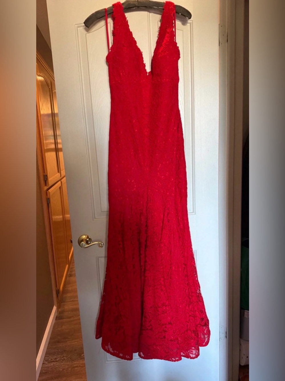 Elegant Red Lace Evening Gown